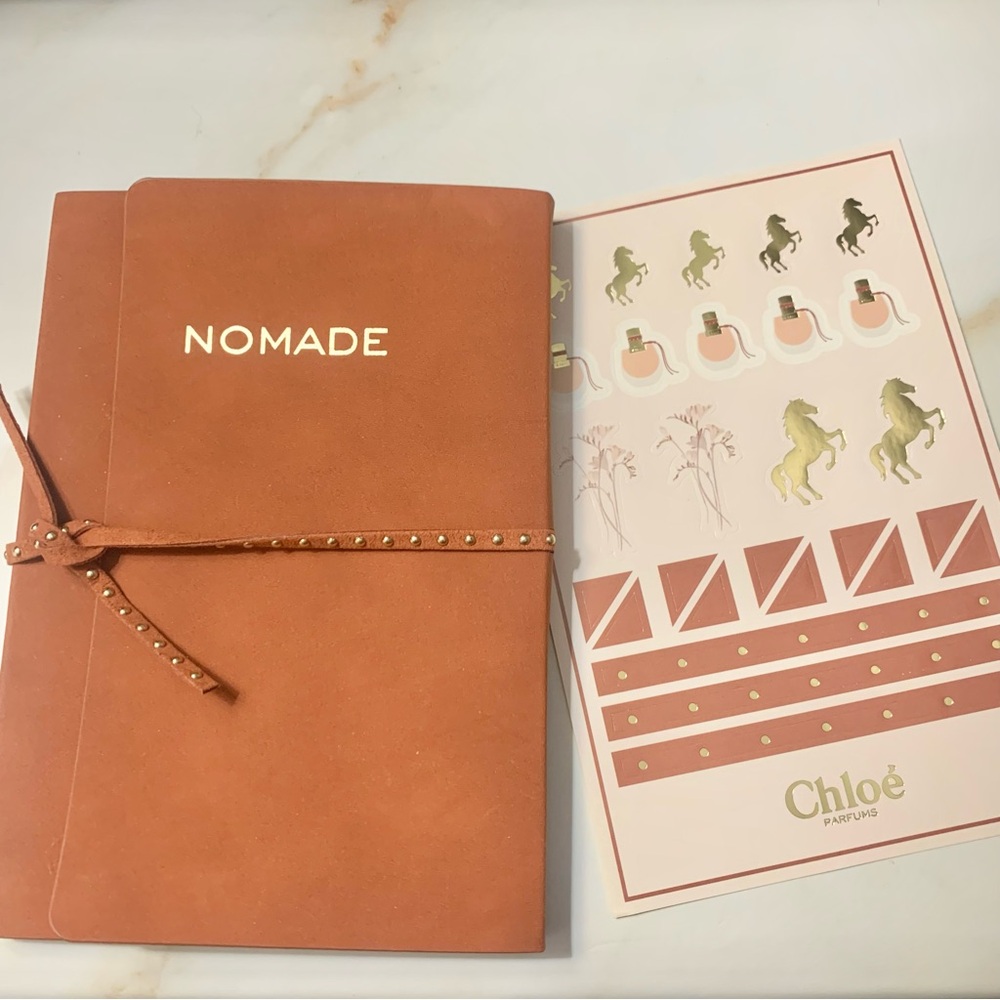 Chloe 🔏Nomade Notebook Brown Suede Journal Tie Wrap Pen Holder + Stickers